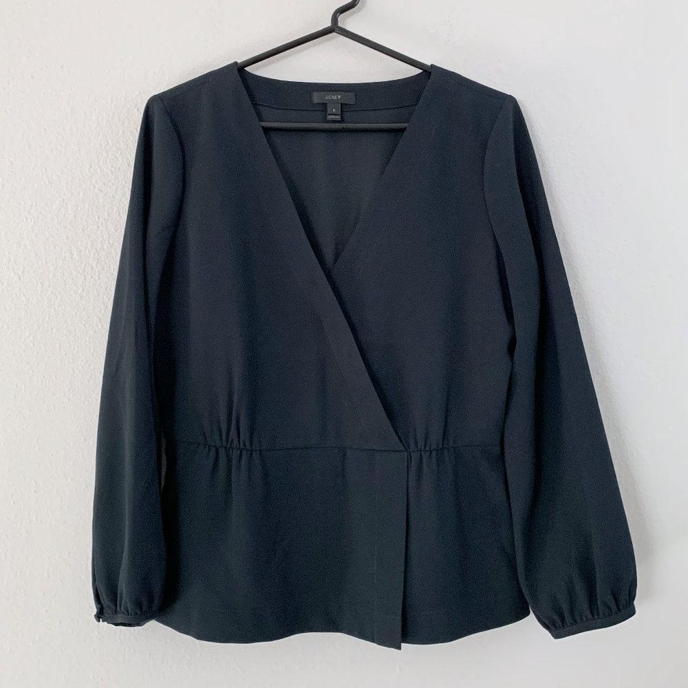 J Crew Wrap Front Drapey Crepe Blouse in Black Size 8